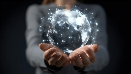 Hands holding a holographic globe - Powered by Adobe