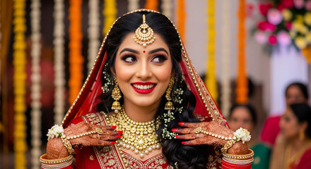 Obraz premium Radiant Indian Bride in Traditional Red Lehenga