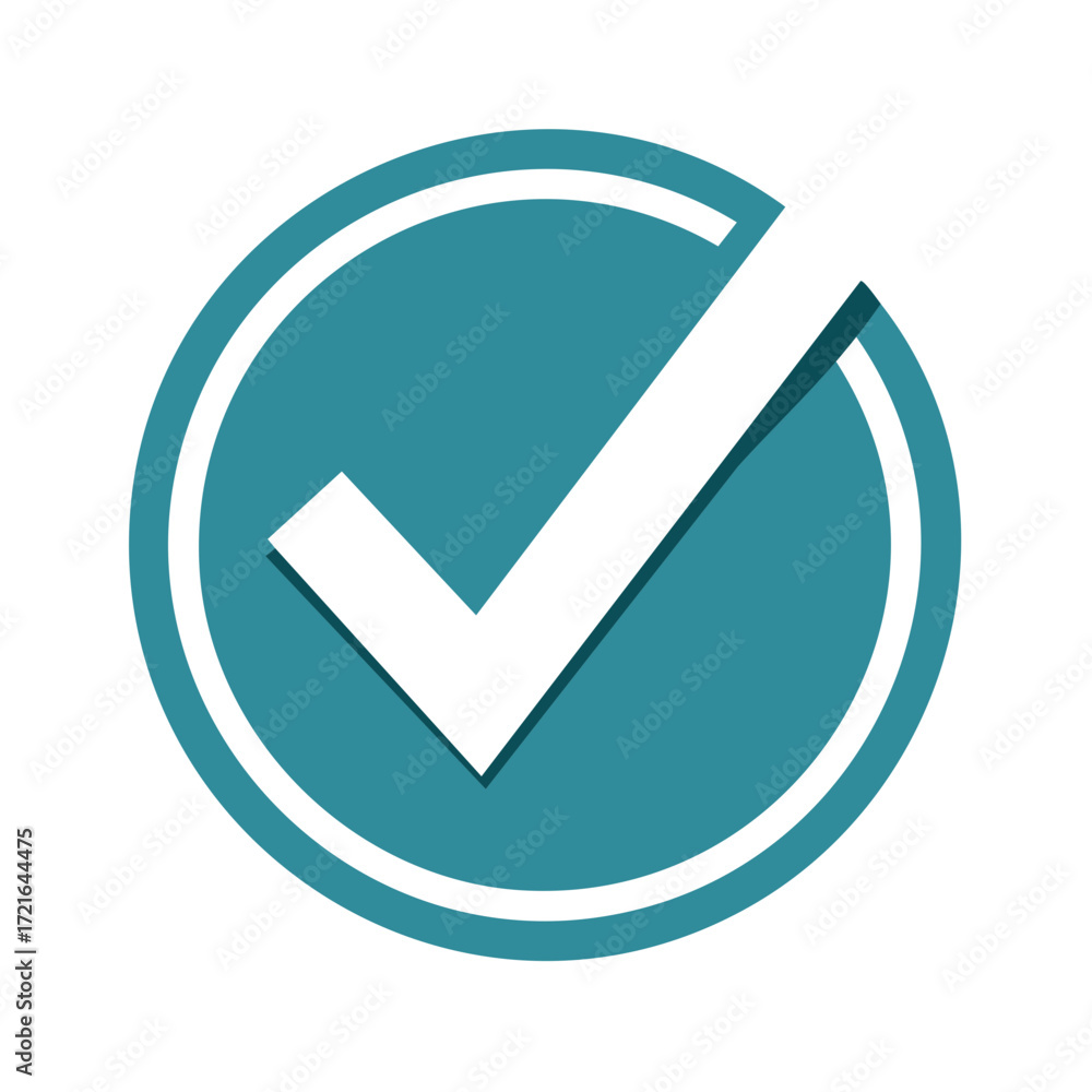 Poster clean white checkmark icon in a modern teal circular button for approval and success confirmation