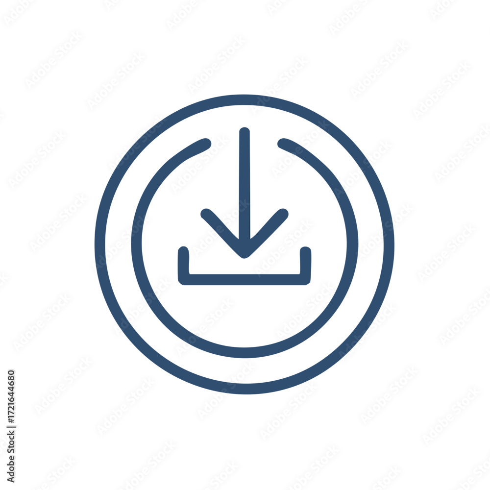 Poster blue download icon in circle, vector illustration of downloading data into computer system