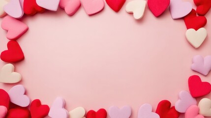 Pink backdrop with romantic heart candy elements, suitable for products, promotions, and tender compositions