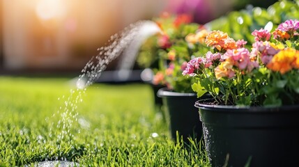 Watering garden flowers
