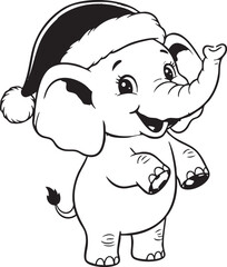 Cute Cartoon Baby Elephant Wearing a Santa Hat