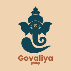 A vibrant logo design featuring "Govaliya Group" in a bold, stylized font with a deep saffron orange color.