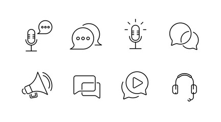 Communication and chat icons set – outline, linear, messaging and conversation symbols