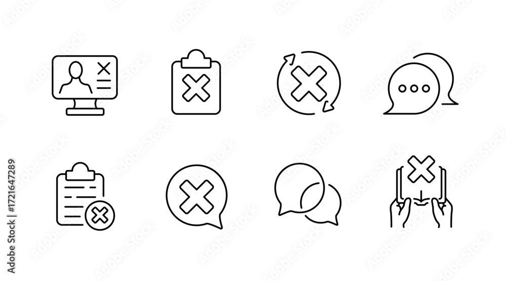 Poster user interface outline icons set – chat, profile, and interaction graphics