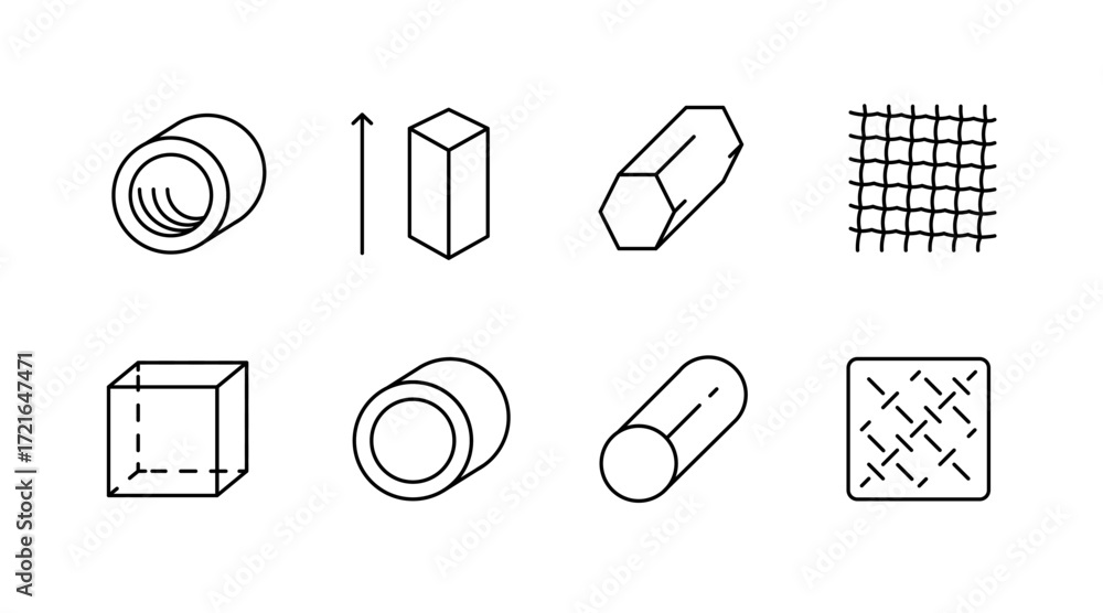 Poster geometric shapes outline icons set – linear, vector, abstract design graphics