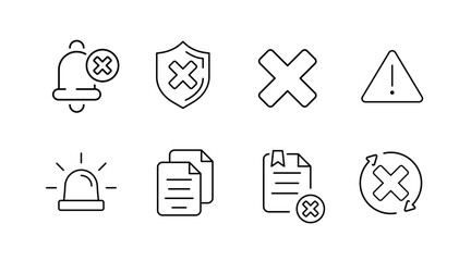 Error and alert line icons set – outline, warning, notification symbols