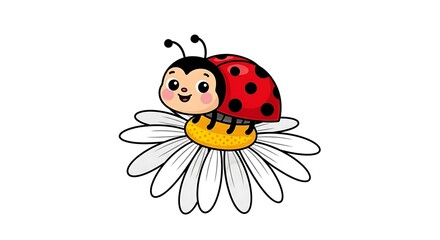 Fototapeta premium Cheerful Ladybug on Daisy Flower Vector Illustration