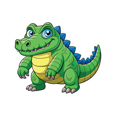 Fototapeta premium Cute Cartoon Crocodile Character Illustration with Green Scales and Blue Spikes a Playful Design for Childrens Media and Educational Resources