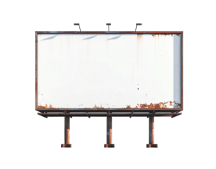 Blank, rusty billboard against a black background