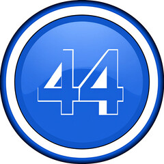 Fototapeta premium Bright blue button icon with white outline and the number 44