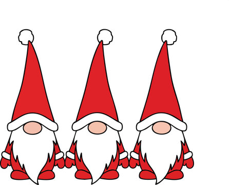 Three Festive Gnomes Holding Hands