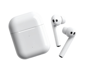 White wireless earbuds in charging case