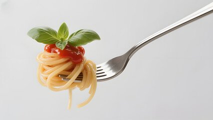 Italian spaghetti serving with tomato sauce isolated on white