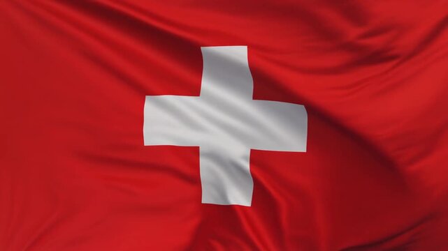 Ultra HD cinematic footage of the Swiss flag with white cross on red field waving gently against a seamless bold red background with sharp fabric details smooth motion and vivid clarity perfect for cu