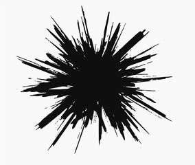 Obraz premium Dynamic black grunge starburst ink splatter, abstract explosion effect. Rough brush stroke splash design element, textured background overlay.