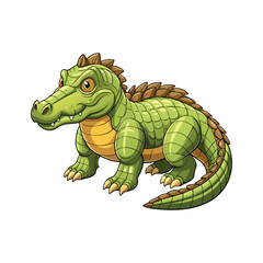 Fototapeta premium Cartoon Alligator with Scaly Green Skin and Brown Spikes Standing on a White Background