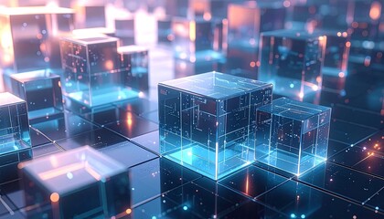 Abstract digital cubes with glowing lines