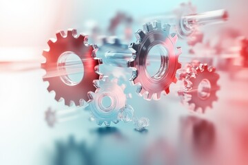 Captivating Metallic Gears in Motion Depicted with Artistic Blur and Red and Blue Abstract Lighting
