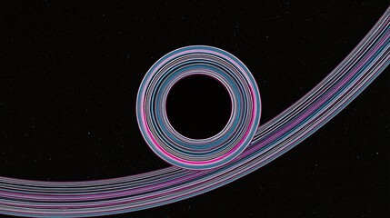 Abstract futuristic tunnel with vibrant neon lines forming a circular shape, set against a dark space - like background, ideal for wallpaper, poster, banner, representing sci - fi, space, technology