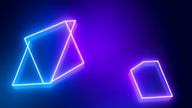 Futuristic composition of glowing geometric shapes in blue and purple gradients.