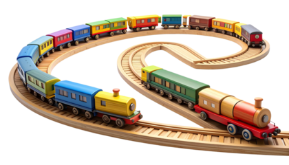 Classic Toy Train Variety Set in 3D, isolated on transparent background