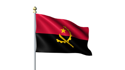 Waving Angola national flag on flagpole with transparent background