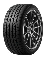 Obraz premium Closeup of a high-performance car tire with alloy wheel.