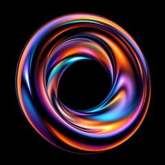 Iridescent Torus with Dynamic Color Play A Captivating Swirl of Hues on a Dark Canvas a Stunning Abstract Composition