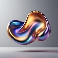 Iridescent Metallic Blob Sculpture Against Gradient Background An Abstract Display Of Liquid Metal Artistry and Contemporary Design