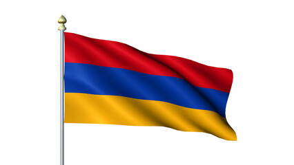 Waving Armenia national flag on flagpole with transparent background