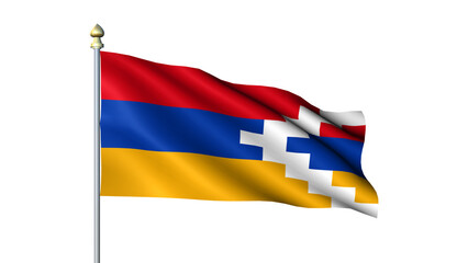 Waving Artsakh national flag on flagpole with transparent background