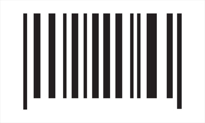 Black barcode symbol isolated on white background. Simple black barcode design representing retail, product identification, price scanning, tracking, and digital commerce systems. 
