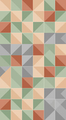 Geometric pattern of squares and triangles in muted colors.