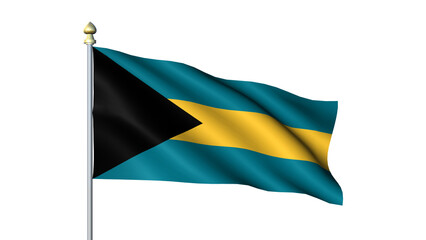 Waving Bahamas national flag on flagpole with transparent background