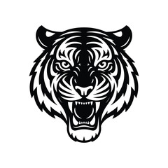Roaring Tiger Head Illustration in Black and White for Logo and Tattoo Design
