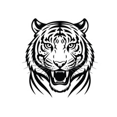 Roaring Tiger Head Illustration in Black and White for Logo, Tattoo, and Mascot Design