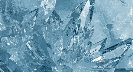 Obraz premium Close-up of translucent blue crystal formations with sharp facets and reflective surfaces