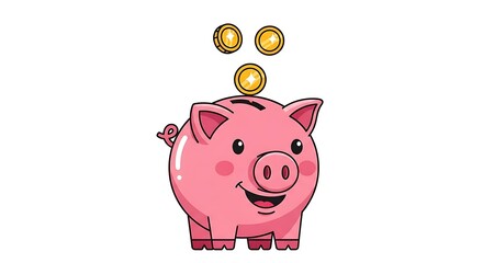 Obraz premium Piggy Bank with Coins Vector Illustration on White Background
