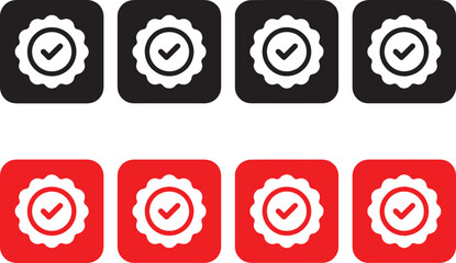 seal, badge, stamp, icon, checkmark, verified, approved, quality, guarantee, certification, award, recognition, symbol, graphic, design, set, collection, black, white, red, rounded square, confirmatio