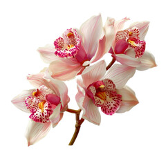 Naklejka premium Elegant Pink Orchid Flowers Blooming on a Branch in Bloom isolated on transparent background.