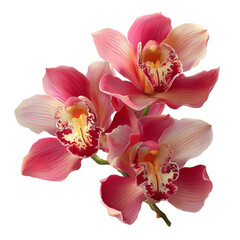 Beautiful Pink Orchid Flowers Delicate Petals Elegant Bloom Group isolated on transparent background.