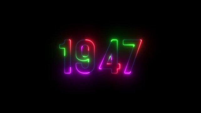 1947 neon line text. Abstract 1947 neon text animation ,For neon color Glowing neon number text background. 1947 title metal text on glowing text animation black background. glow old years animations