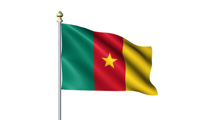 Obraz premium Waving Cameroon national flag on flagpole with transparent background