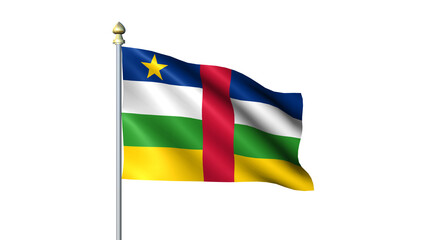Waving Central African Republic national flag on flagpole with transparent background