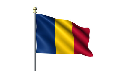 Waving Chad national flag on flagpole with transparent background