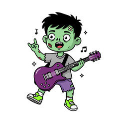 Vibrant Undead Character Embraces Music, Playing Guitar with Joyful Rock Attitude