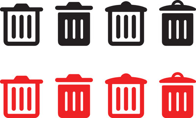 trash can, bin, garbage, waste, disposal, icon, icons, black, red, symbol, graphic, design, illustration, clean, recycle, refuse, rubbish, junk, litter, container, receptacle, waste management, waste 