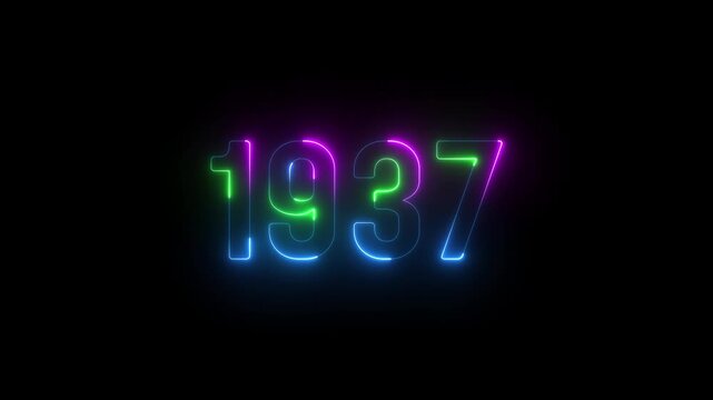 1937 neon line text. Abstract 1937 neon text animation ,For neon color Glowing neon number text background. 1937 title metal text on glowing text animation black background. glow old years animations